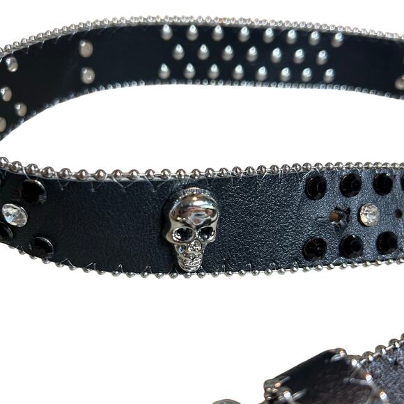 Pirate Belt Silver Rhinestone Skull Black Leather Glam Rock Goth Y2K Punk Grunge main image 5